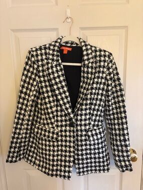 Joe Fresh Black & White Houndstooth Single-Button Blazer